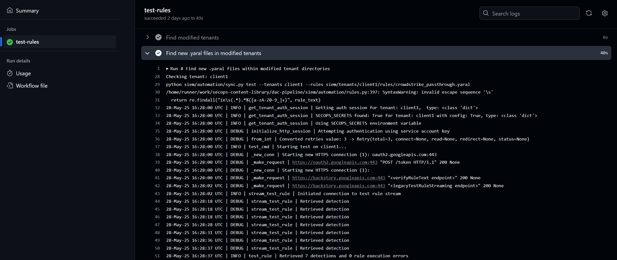 Test Log Output